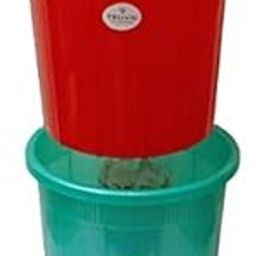 Plain Plastic 2 Pieces Dustbin/Garbage Bin/Waste Bin, (Multicolor)-21