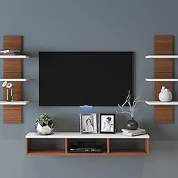 Furnifry Wooden Dime TV Entertainment Unit with 2 Wall Shelf/Wall Set Top Box Shelf Stand/TV Cabinet for Wall/Set Top Box Holder for Home/Living Room Ideal for TV Upto 42" (Walnut & White)-image-40