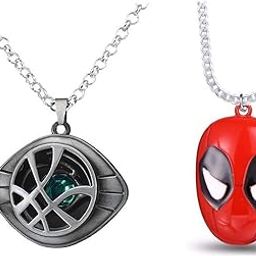 Silver Design Eye Shaped Locket and Superhero Character Accessory Metal Pendant Necklace with Length Adjustable Silver Chain for Unisex; Pack of 2 (C-1880)-picture-35