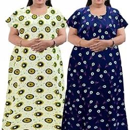 Women Casual Floral Printed Multicolor Night Wear Gown/Free Size Nighty/Cotton Nighty Pack of 2_Jumbo-NT6-picture-12