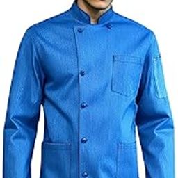 KE Premium Denim Blue Color Chef Coat for Men & Women | Double Breasted Blue Chef Coat Check Contrast, Poly/Cotton | Full Sleeves Chef Coat With 4 Pocket (IN, Alpha, L, Regular, Standard, Blue)-picture-18