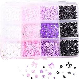 3D Flower Nail Art Jewellery Randum12 Color Flowers Bows, One Box Nail Art Accessories Nail Decorations Jewelry for Manicure Design Accessories (Pack of 1 Box)-image-98