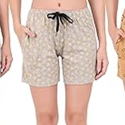 S to 3XL Cotton Printed Regular Lounge Night Shorts for Womens Ice Cream Grey Polka Dot Black Floral Leaf Black-picture-0