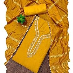Women's Yellow Cotton Handwork Unstitched Dress Material-picture-0