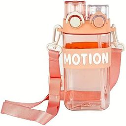 Baby Bucket Dual Straw Water Bottle with Strap-Pink-image-3
