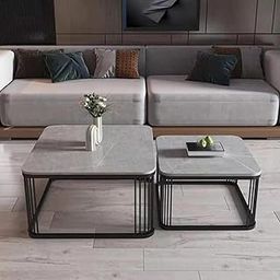 Anamino Square Tea Coffee Table Set, 2 Piece Nesting Stacking Center Table for Living Room - Stylish End Tables for Bedroom or Apartments (Grey & Black ...)-image-45