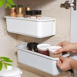 MosQuick® Set of 2 pull out Storage Basket Under The Sink Organizer for Kitchen Storage Cabinet slide out drawers Kitchen Pull Out Cabinet Organizer Bedside Glasses Drawers bedside basket plastic-image-24