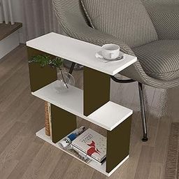 QIUWUES Engineered Wood Side Table, Narrow end Table, Simple Bedside Table nightstand, Bookshelf Bookcase, Display Rack for The Bathroom, Bedroom, Living Room and Office Brown & White-image-53