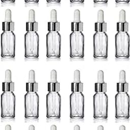 JARBAZAAR (SUPERSAVER SET OF 24 BOTTLES) 10 ML ROUND Empty Refillable clear Glass Essential Oil Dropper Bottles Cosmetic Sample Container Vial Jars with Glass Eye Dropper. 100% leak proof-33