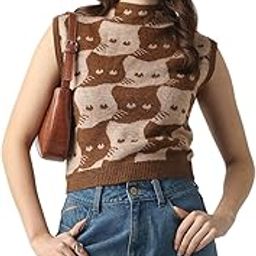 globus Women Animal Self Design High Neck Extended Sleeves Acrylic Sweater Vest-picture-11