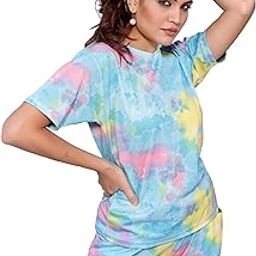 VJFASHION Women's Cotton Lycra Tie-Dye Night Suit Set|Full Pair Of T-Shirt&Payjama Set For Women Night Dress-image-13