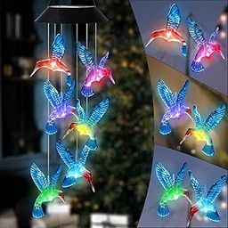 HiSolar Hummingbird Solar Wind Chimes Color Changing Solar Mobile Lights Waterproof LED Wind Chimes Solar Powered Lights for Home Party Yard Garden Christmas Decoration(Blue)-image-14