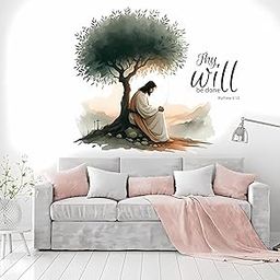 Artistic Decals Jesus Christ Wall Sticker | Thy Will Be Done Bible Verse Wall Art | Christian Vinyl Decal for Living Room, Prayer Room & Church Decor-image-27