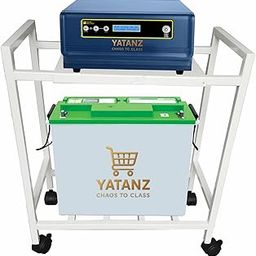 YATANZ Single Battery Inverter Trolley Stand with Lockable Wheels, Powder-Coated Metal Frame, 80 kg Capacity (White)-image-9