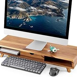 Carpentray Solid Sheesham Wood Monitor Stand With Drawer - Wooden Riser for Desk - Multi-Purpose Desktop Storage Stand for Computer (100cm)-picture-0