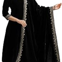 Women's Velvet Embroidery Salwar Suit Set Kurta Pant with Dupatta for Women-picture-25