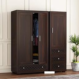 MANNAT ARTS Wooden 3 Door Wardrobe Organizer for Storage with 6 Drawer 8 Shelves Storage - Sheesham Wood Cupboard for Bedroom - Wooden Almirah Organizer for Clothes Storage (Design 55)-image-99