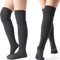 Wool Warm Thigh High Socks | Knitted Thick Thermal Woolen Socks for Women Winter Wear Knee Length | Knee High Leg Warmers Long Socks Boot Cuffs Knee Cap | Stocking Girls (Free Size,1 Pair)-2