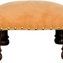Velvet Footstool, Brass Studded Ottoman with Wooden Legs, Tan (Golden)-image-35