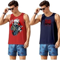 Men's Cotton Graphic Printed Cotton Round Neck Regular Fit Multicolour Vest (Pack of 2)-11