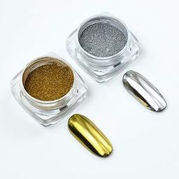 Metallic Chrome Powder, 2 Jars Nail Art Mirror Glitter Effect Pigment Dust Gold Silver Nail Powder Manicure Tips With Sponge Applicators-51