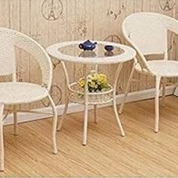 Rattan & Wicker Garden Patio Seating Chair And Table Set Outdoor Indoor Lawn Balcony Garden Tea Coffee Table Set Furniture With 2 Chairs And 1Table Set Cream Color-31