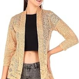 3/4th Sleeve Embroidered Lace Net Hip Length Casual Shrug for Women-53