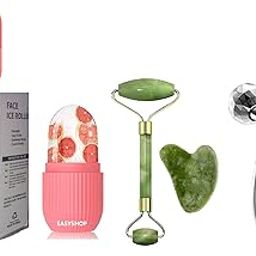 EASYSHOP® Face Stone Massager with Gua Sha Jade Stone, Ice Roller and 3D Massager Roller Set Facial Combo For Skin Eye Body Ice Cube Women Men Reusable-6