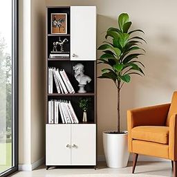 FURNEASER Stenza Modern Engineered Wood Book Shelf – Modular Tall Storage Cabinet with Doors & Open Display Racks for Living Room, Study, Office (Wenge & White)-15