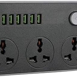 3.4 A 2500W 110 V-250 V Smart Extension Board With 3 Universal Socket And Surge Protector With 6 Usb Type A Charger Ports (Black), 250 Volts-image-5