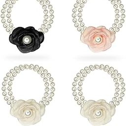 Pearl Hairband with Rose 4Pcs Pearl Bracelet for Girls Hair Beads for Women Hairband Hair Accessories Scrunchies Rubber Band for Hair 4Pcs (Multicolour)-image-92