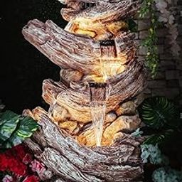 EXPLEASIA Rainforest Rock Wood Water Fountain for Home Water Fountain for Home vastu, Fountain, Fountain for Home décor Waterfall, Water Fountain for Home Big Size (Wine Color)-image-67