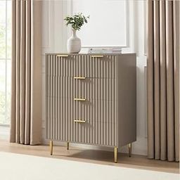 GCA1 WOODZONE Wooden Chest of Drawers | 5 Drawers Dresser Console Cabinet for Bedroom, Living Room, Drawing Room & Office | Sideboard | Multipurpose Storage | HDMR Premium Wood & Iron, Taupe & Golden-21