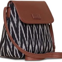 Ikat Wave Striped Printed Women's Hand Crafted Black Flap Sling Bag-5