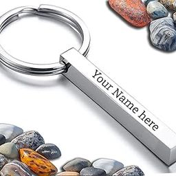 Addlinemart 3D Vertical Customizable Silver Colour Keychain, Metal Ring with Engraved Name Bar personalized gifts.for Mom, Dad, Couple, Boyfriend,Diwali gift, Valentine day gift-image-95