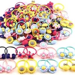 30 PCS Children Cute Candy Cartoon Fresh Fruit Elastic Hair Bands Baby Girls Lovely Rubber Bands Kids Hair Accessories (Flower AND CARTOON)-24