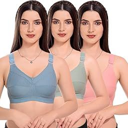 Women Cotton Non-Padded Non-Wired Everyday Regular Wear C Cup Multicolor Bra Pack of 3-image-2