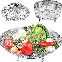 AADHIK Vegetable Steamer Basket Stainless Steel Vegetable Steamer for Cooking Vegetable & Fruits/Salad/Steaming with Insert for Pots, Crock, Pans Food Drain Bowl (Silver)-image-38