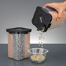Clazkit Square Airtight Transparent Plastic Lock Food Storage 4 Section Container Jar for Grocery, Fridge Container Pack of 1, 2000ML - Black-17
