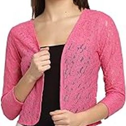 Women Pink Self Design Lace Shrug-20