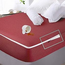 Trance Home Linen All Six Side 100% Waterproof Cotton Terry Zippered Chain Mattress Protector | 360° Bed Bug Protection - Dust Mite Proof - Waterproof Bed Protector (75x48x6 inch, Maroon)-image-26