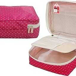 Luces Makeup Storage Box Cosmetic Vanity Toiletry Necklace Travelling Wardrobe Organizer Jewellery Pouch for Women (Pink)-image-62