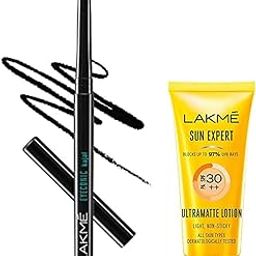 LAKMÉ Sun Expert SPF 30 PA++ Ultra Matte Lotion Sunscreen, Blocks Upto 97% Harmful Sunrays, 50 ml For All Skin type & Eyeconic Kajal, 0.35g, Deep Black New Matte Finish-image-6