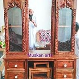 MUSKAN Arts Sheesham Wood Dressing Table, Hand Carving Dressing Table for Bedrooms, Living Room,Storage Space with 8 Drawers & 2 door's & 1 Stool, (LXWXH : 110×51×195 cm)-picture-15