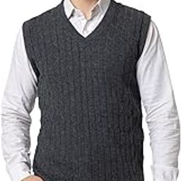 V Neck Wool Sleeveless Pullover Sweaters for Men Winter-image-120