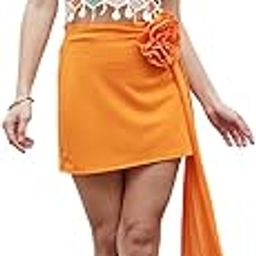 Women and Girls Cotton Round Neck Sleeveless Self Design Orange Smart Casual Top-image-75