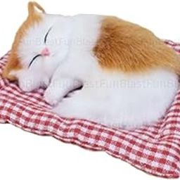 FunBlast Cute Sleeping Cat Plush Toy with Meow Sound, Toy Accessories for Car Dashboard, Gift for Kids, Realistic Cat Pet Toy (White+Brown)-image-2