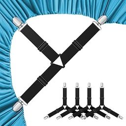 Bed Sheet Holder Straps | Adjustable Fastener and 3-Way Mattress Cover Holder | Triangle Sheet Keeper With Heavy Duty Grippers Clips (4pc/Set, Black)-picture-2