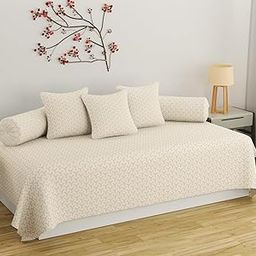 APALA Super Soft Cotton Self Design diwan Set for Living Room, diwan Set 6 Pieces One Single Bedsheet with 3 Cushion Cover,2 Bolster (Off White)-3