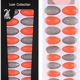 Rozia Fake Nails Set With Glue Artificial round nail tips Pack of 24 (ROZIA-R-NA7709-8)-33